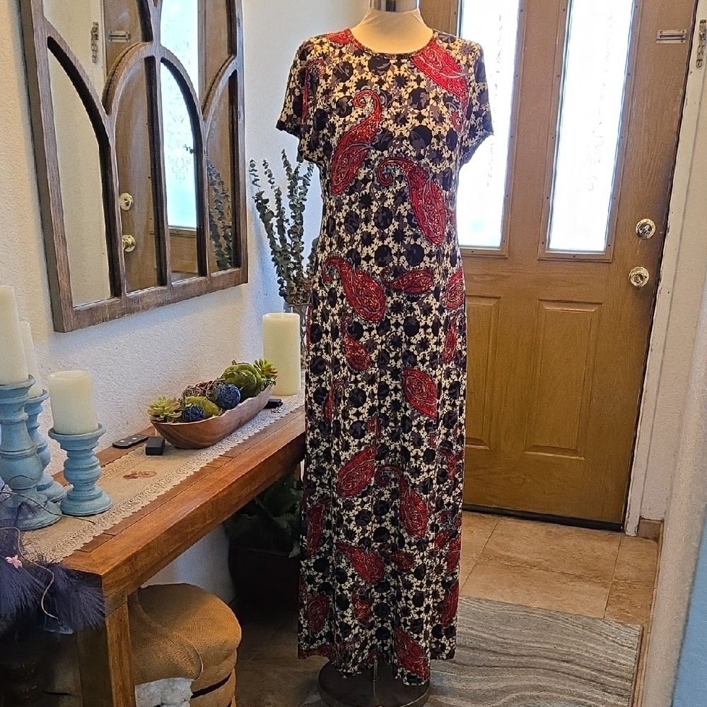 LuLaRoe Red and Black Floral Maxi Dress